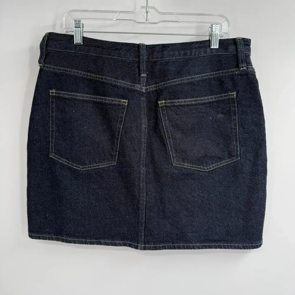 J Crew Denim Mini Skirt Womens 30 Dark Blue Wash Cotton A-Line Zip Fly Pockets